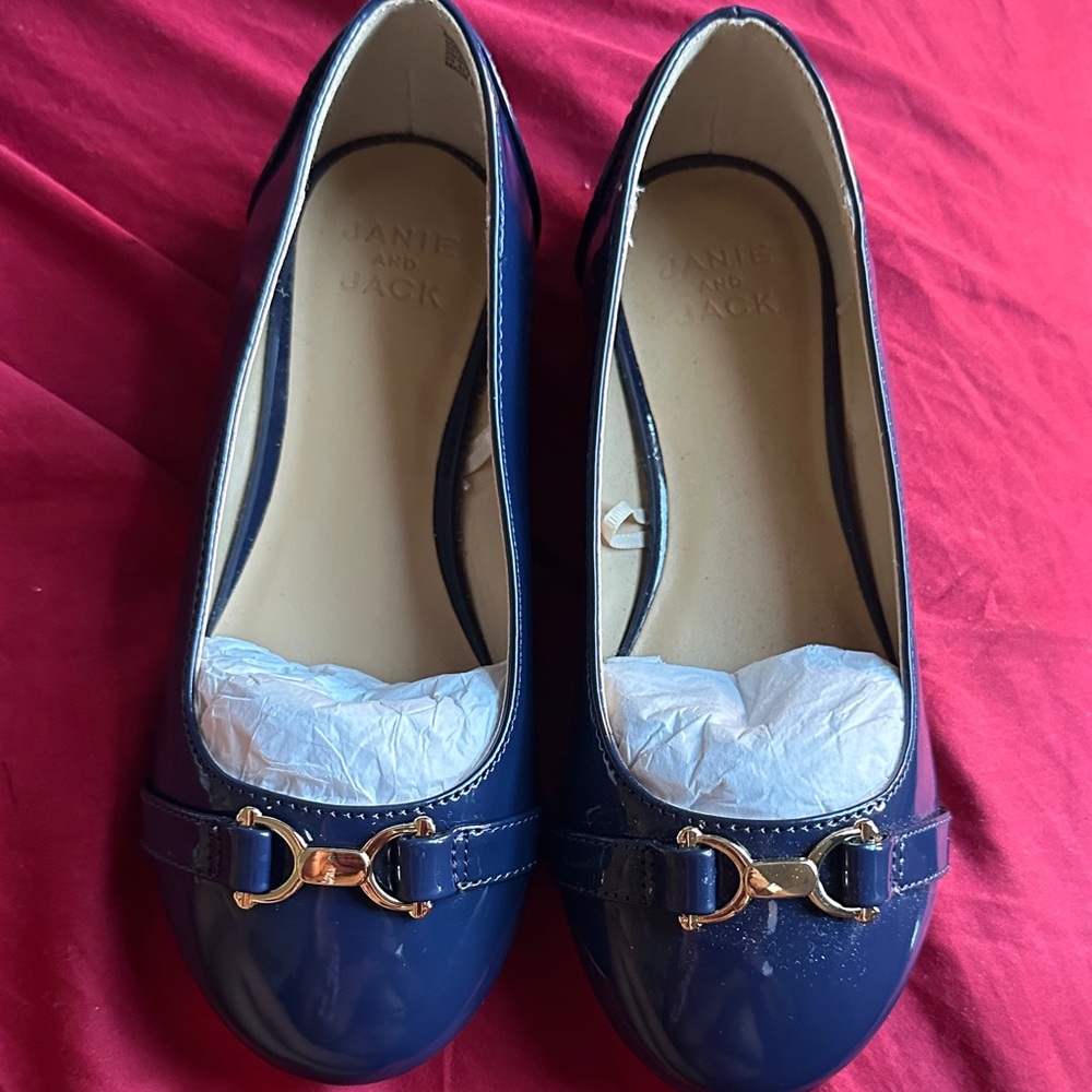 Janie and Jack Navy Patent Girls' Ballet Flats with Gold Bit